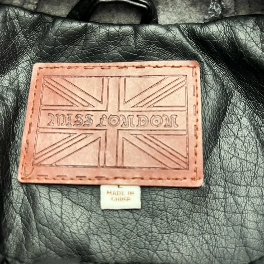 Miss London Junior’s Faux Leather Hooded Jacket Size Large